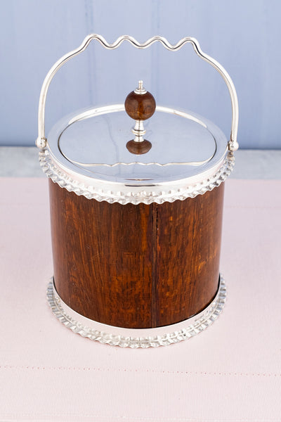 Antique Oak and Silverplate Biscuit Barrel