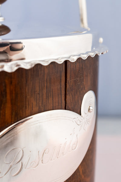 Antique Oak and Silverplate Biscuit Barrel