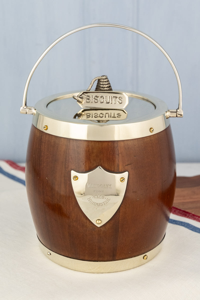 Antique Naval Mahogany & Silverplate Biscuit Barrel, image 1 of 15