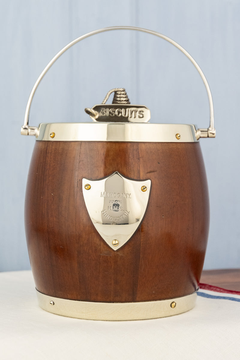 Antique Naval Mahogany & Silverplate Biscuit Barrel, image 3 of 15