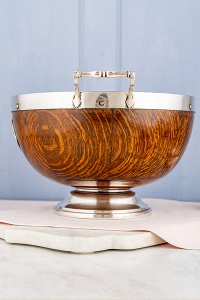 Antique Oak and Silverplate Centerpiece Serving Bowl Set
