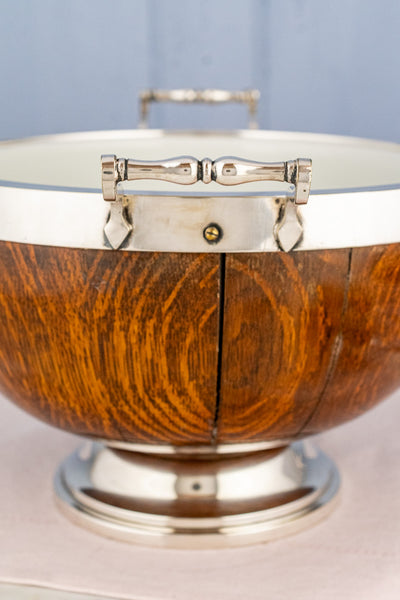 Antique Oak and Silverplate Centerpiece Serving Bowl Set