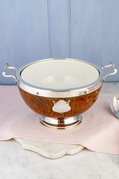 Antique Oak and Silverplate Centerpiece Serving Bowl Set