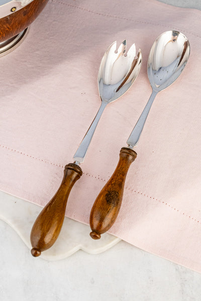 Antique Oak and Silverplate Centerpiece Serving Bowl Set