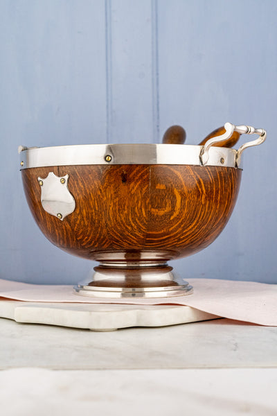 Antique Oak and Silverplate Centerpiece Serving Bowl Set