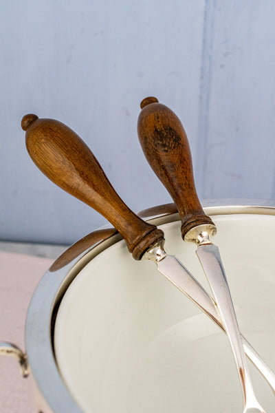 Antique Oak and Silverplate Centerpiece Serving Bowl Set