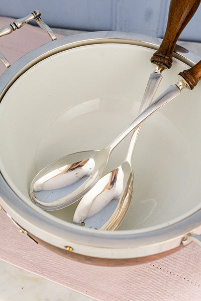 Antique Oak and Silverplate Centerpiece Serving Bowl Set
