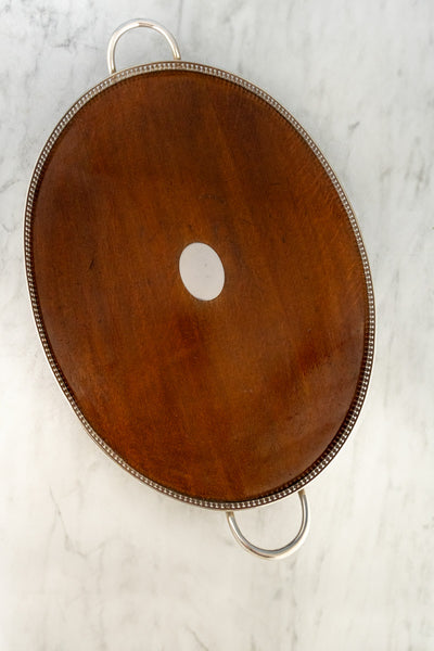 Antique Oak and Silverplate Gallery Tray