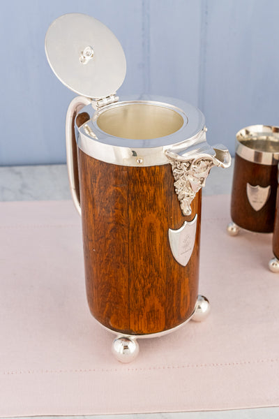 Victorian Oak and Silverplate Presentation Jug & Cups