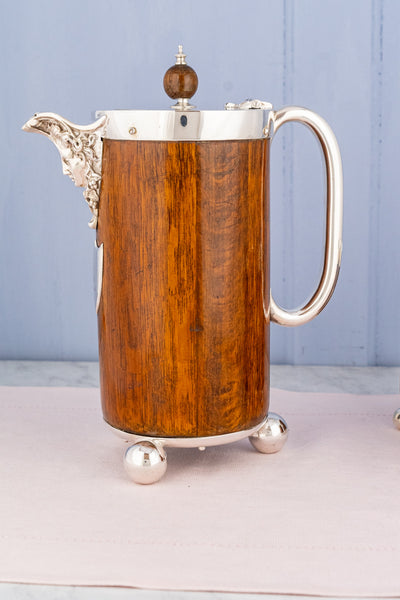 Victorian Oak and Silverplate Presentation Jug & Cups