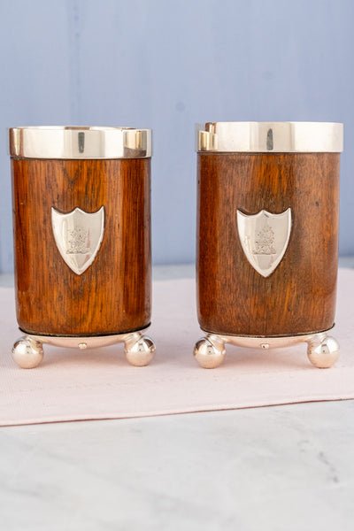 Victorian Oak and Silverplate Presentation Jug & Cups