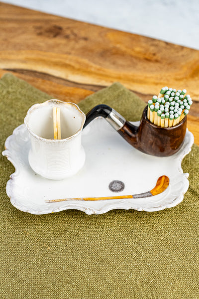 Antique Porcelain Pipe Match Stand