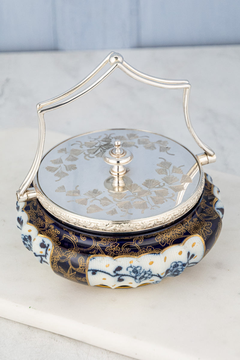 Antique Silverplate & Porcelain Demi Biscuit Barrel, image 10 of 18
