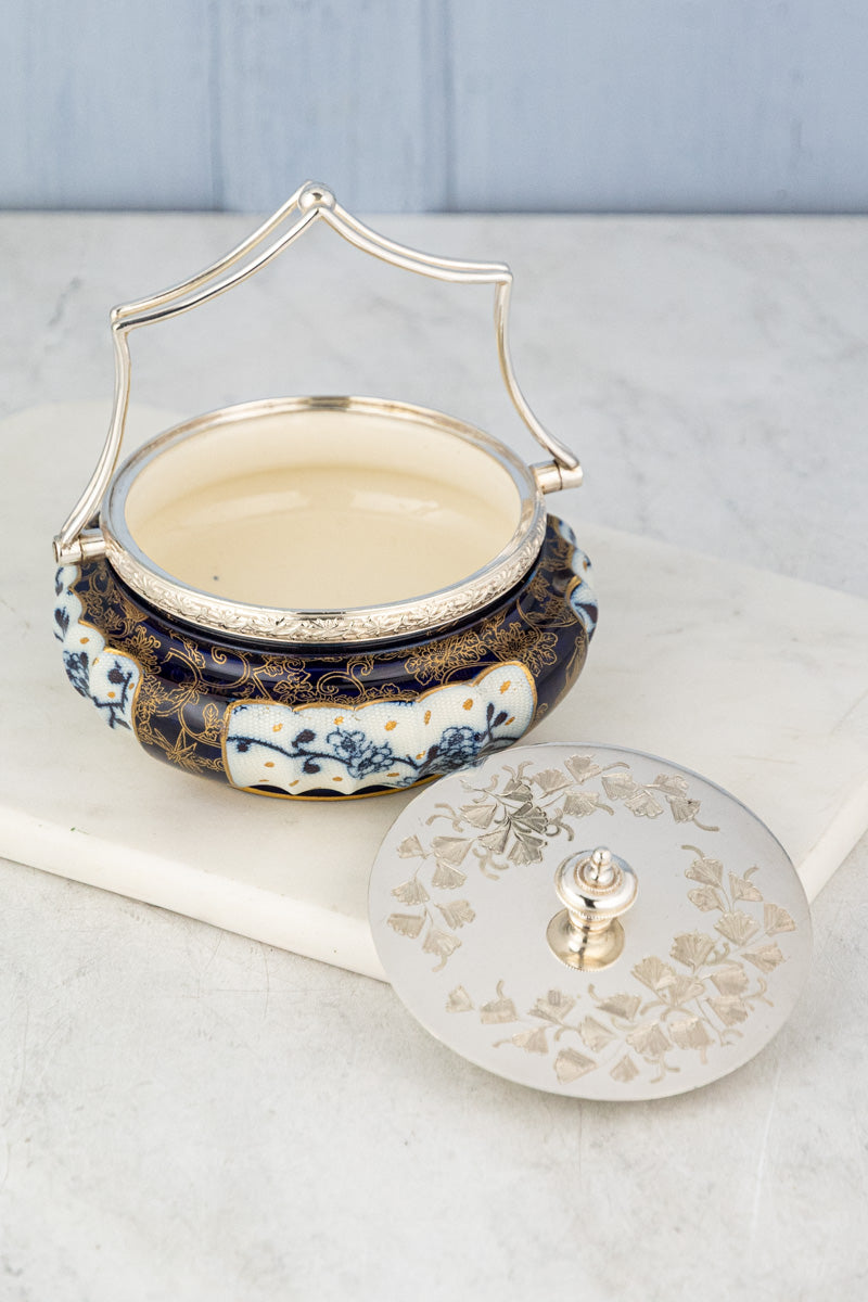 Antique Silverplate & Porcelain Demi Biscuit Barrel, image 11 of 18