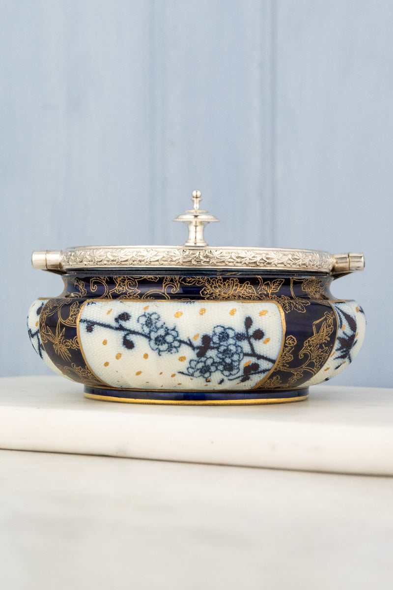 Antique Silverplate & Porcelain Demi Biscuit Barrel, image 3 of 18