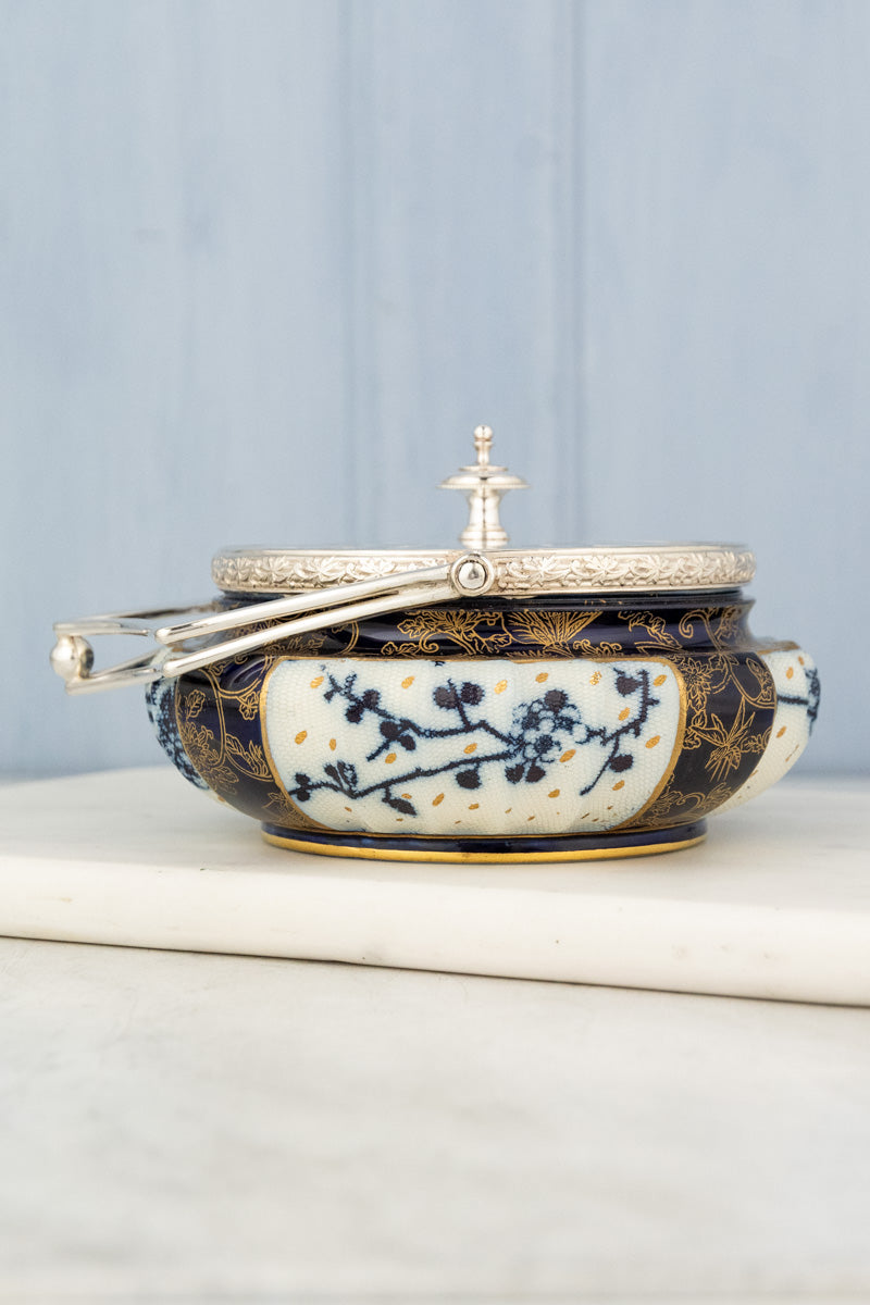 Antique Silverplate & Porcelain Demi Biscuit Barrel, image 4 of 18