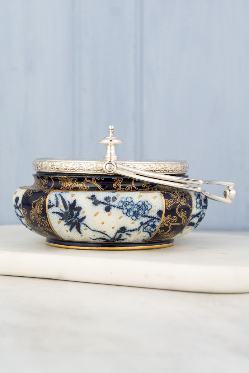 Antique Silverplate & Porcelain Demi Biscuit Barrel, image 6 of 18