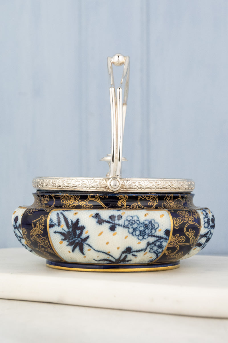 Antique Silverplate & Porcelain Demi Biscuit Barrel, image 7 of 18