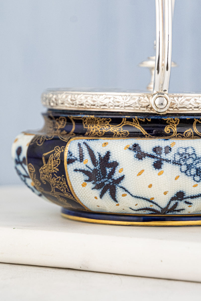 Antique Silverplate & Porcelain Demi Biscuit Barrel, image 8 of 18