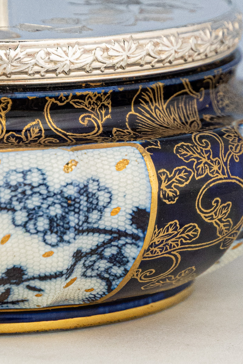 Antique Silverplate & Porcelain Demi Biscuit Barrel, image 9 of 18