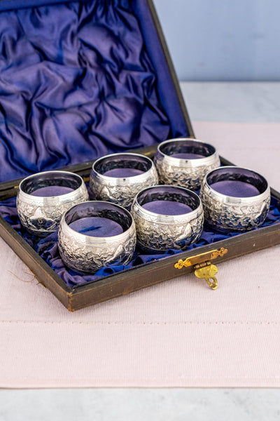 Antique Silverplate Napkin Rings in Presentation Box - Set of 6