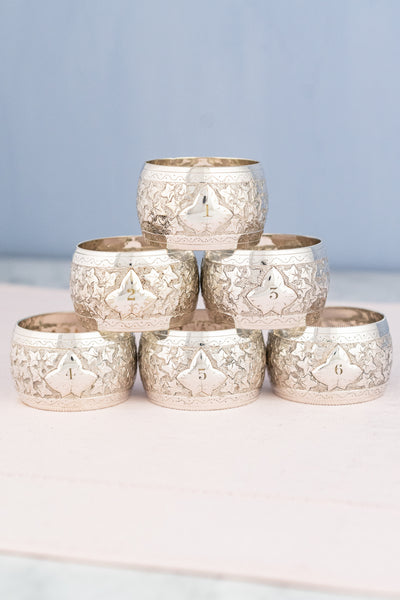 Antique Silverplate Napkin Rings in Presentation Box - Set of 6