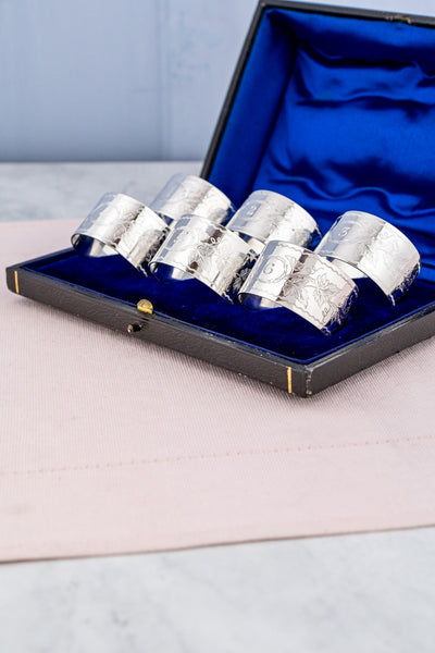 Antique Silverplate Napkin Rings in Presentation Box - Set of 6