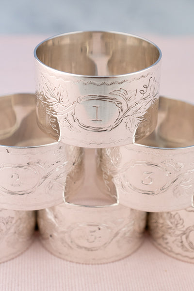 Antique Silverplate Napkin Rings in Presentation Box - Set of 6