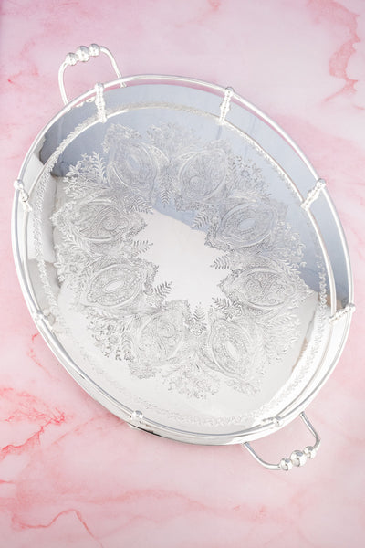 Antique Silverplate Oval Gallery Tray