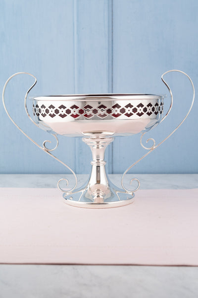 Antique Silverplate Pierced Compote with Red Glass Liner
