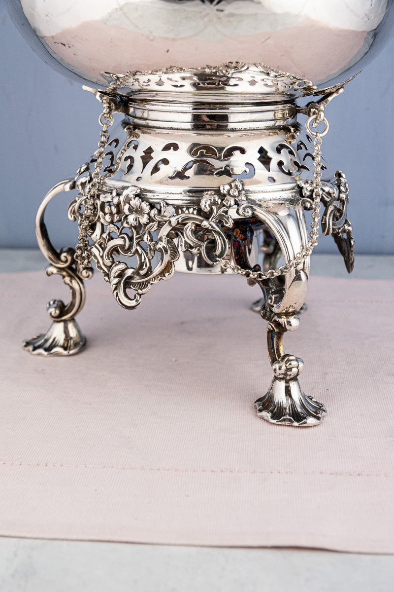 Antique Silverplate Tipping Pot on Warming Stand