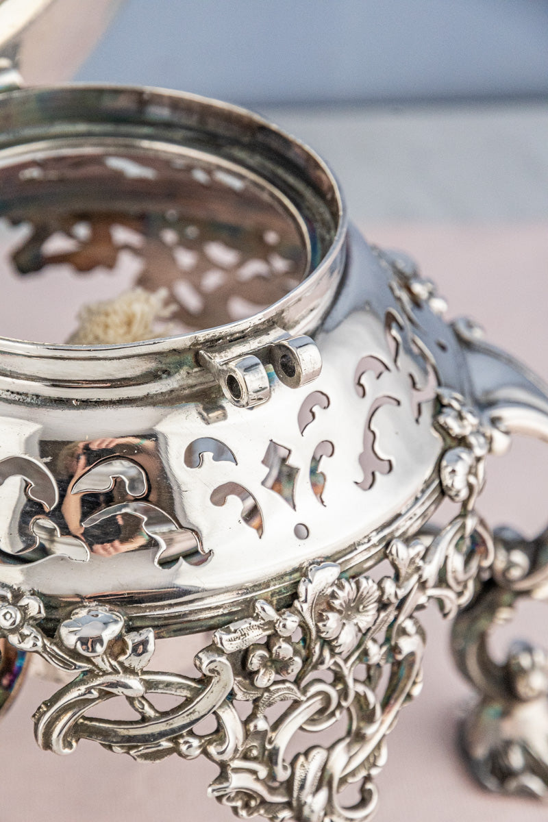 Antique Silverplate Tipping Pot on Warming Stand