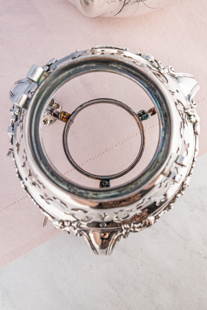 Antique Silverplate Tipping Pot on Warming Stand