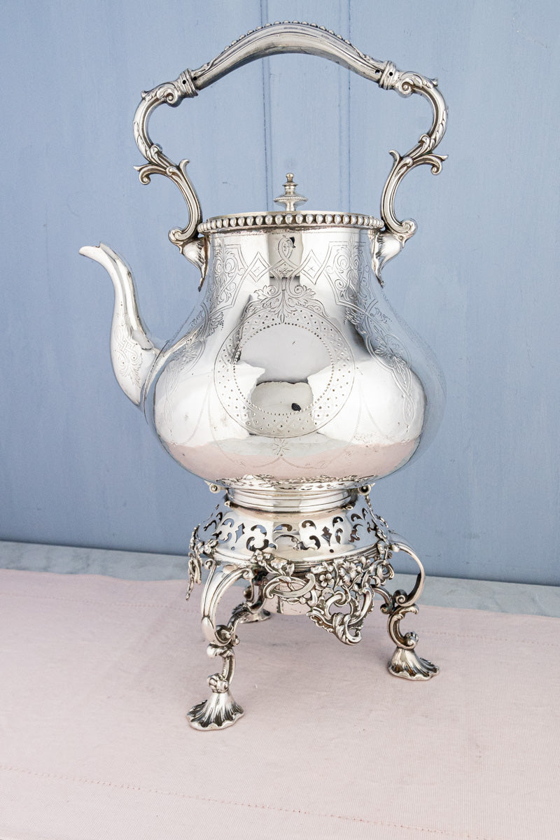 Antique Silverplate Tipping Pot on Warming Stand