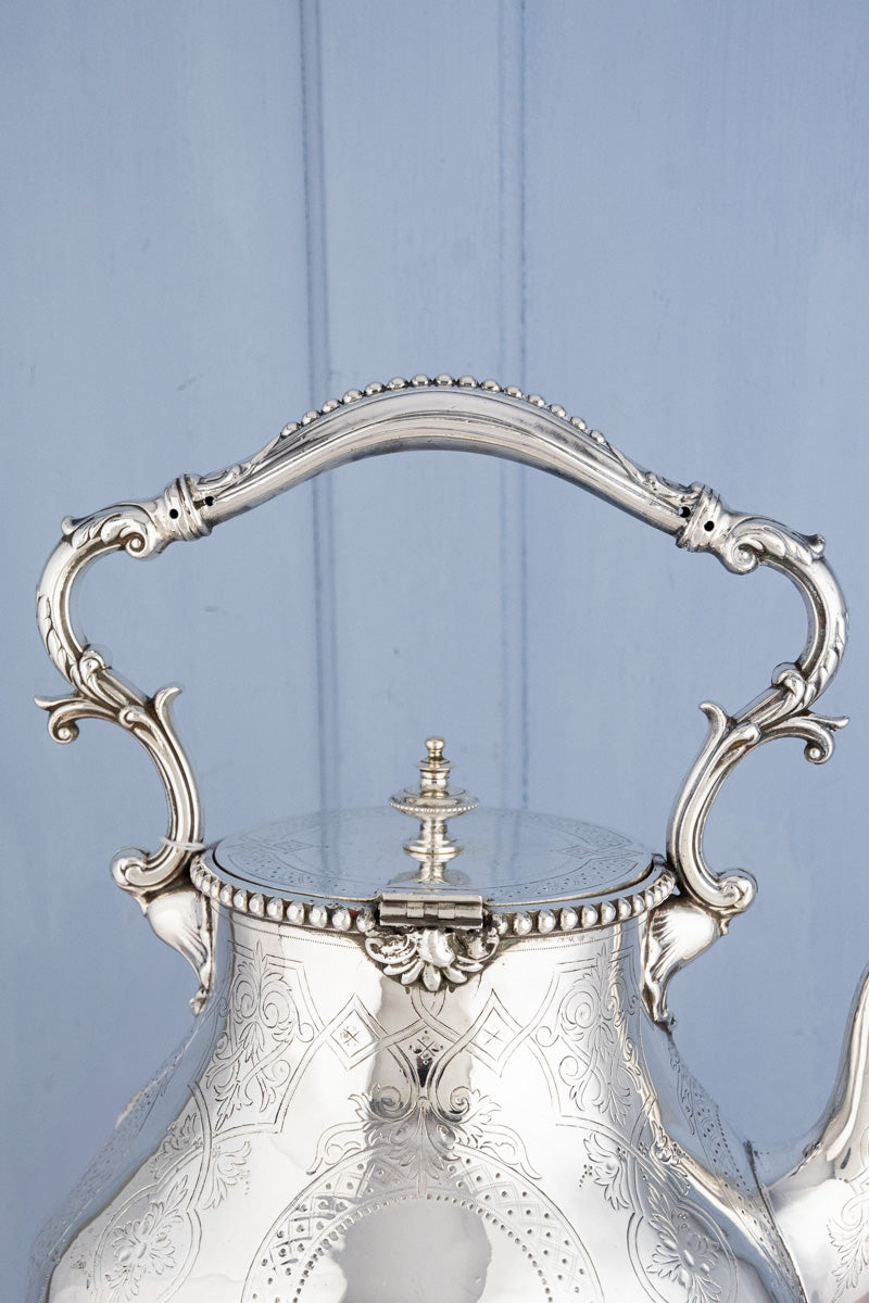Antique Silverplate Tipping Pot on Warming Stand