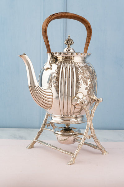 Victorian Silverplate Tipping Teapot on Warming Burner