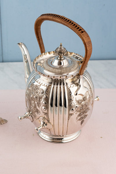 Victorian Silverplate Tipping Teapot on Warming Burner