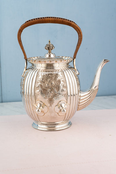 Victorian Silverplate Tipping Teapot on Warming Burner