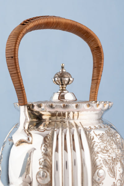 Victorian Silverplate Tipping Teapot on Warming Burner