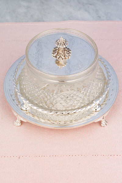 Antique Silverplate & Cut Crystal Dish