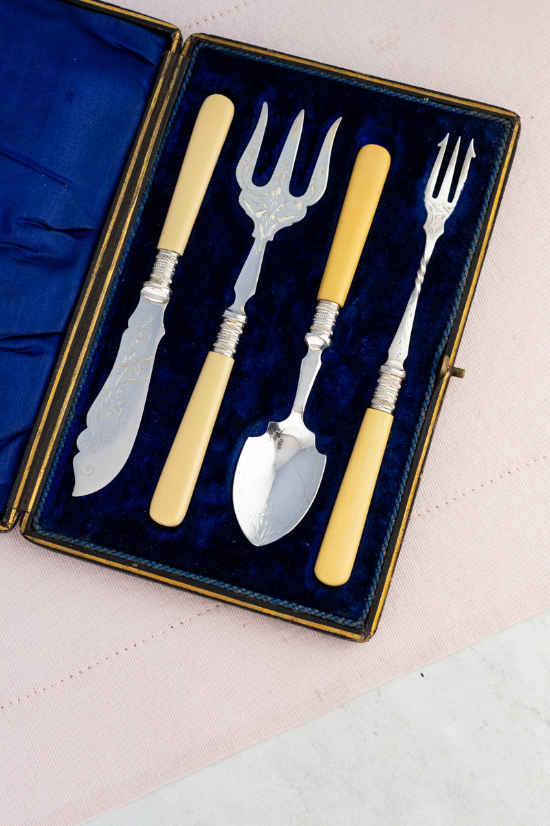 Antique Silverplate & Ivorine Server Set in Case