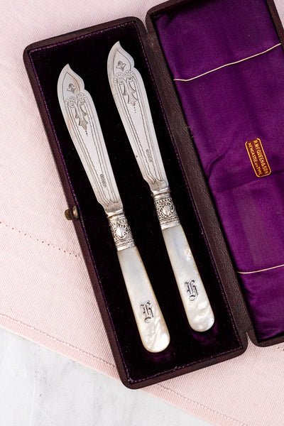 Antique Silverplate & Mother of Pearl Spreader Pair