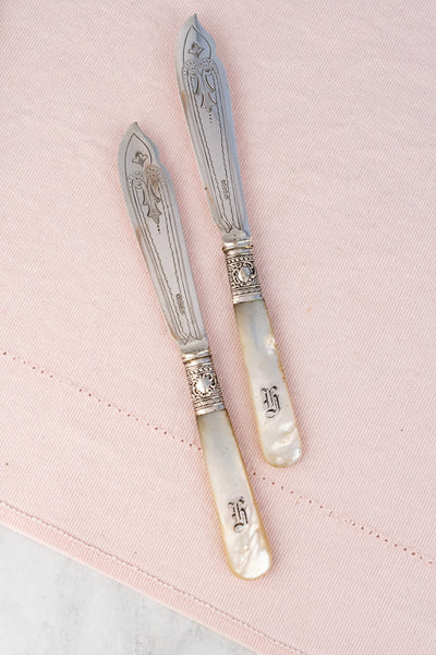 Antique Silverplate & Mother of Pearl Spreader Pair