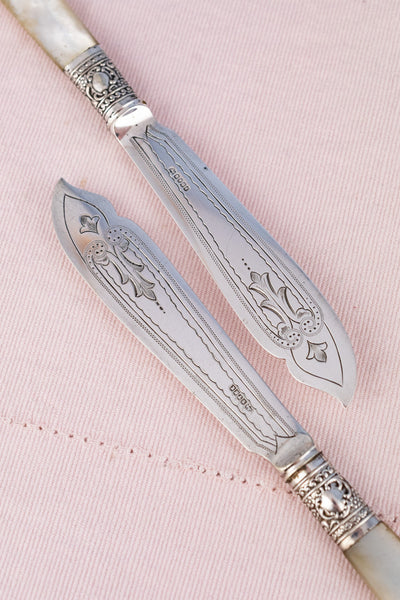 Antique Silverplate & Mother of Pearl Spreader Pair