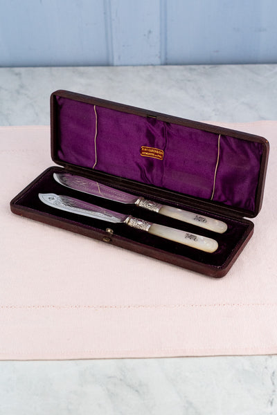 Antique Silverplate & Mother of Pearl Spreader Pair