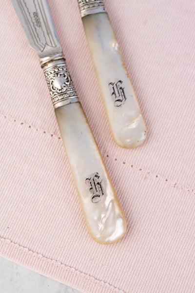 Antique Silverplate & Mother of Pearl Spreader Pair