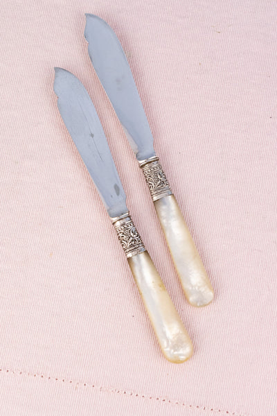 Antique Silverplate & Mother of Pearl Spreader Pair