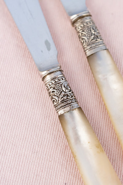Antique Silverplate & Mother of Pearl Spreader Pair