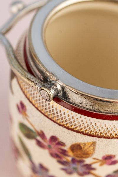 Antique Silverplate & Porcelain Demi Biscuit Jar