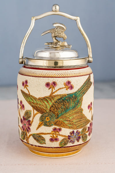 Antique Silverplate & Porcelain Demi Biscuit Jar